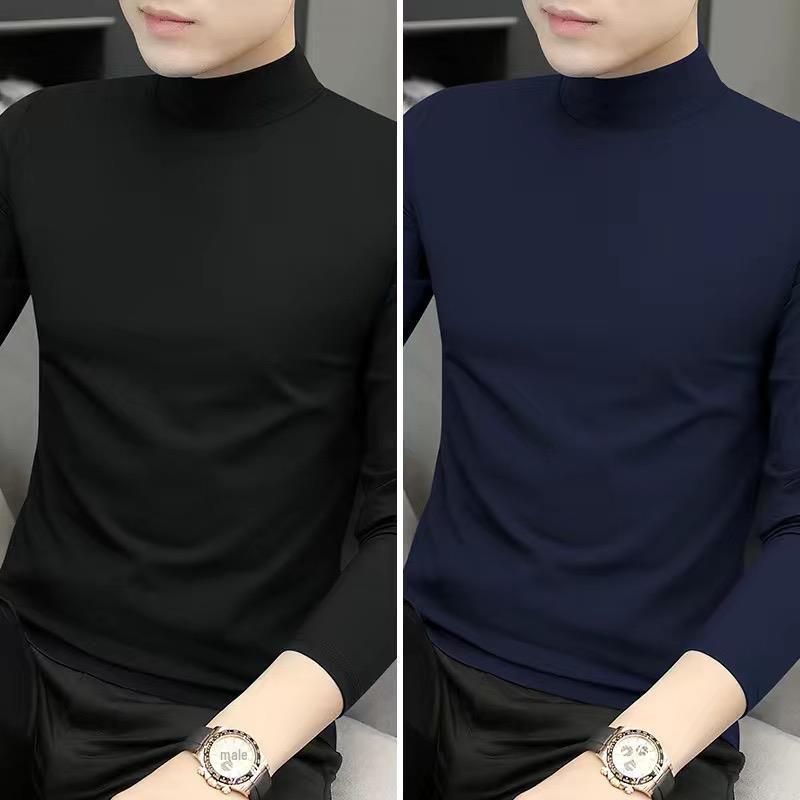 2-Pack Men's Modal Mid-Neck Long-Sleeve T-Shirts for Spring and Autumn
