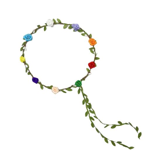 Assorted Colored Rose Flower Crown for Women Floral Bohemian Headpiece Fairy Wreath Headband with Green Leaves for Wedding Party