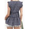 Women's Summer Floral Ruffle Sleeve Casual Printed V Neck Tiered Shirt Tank Tops