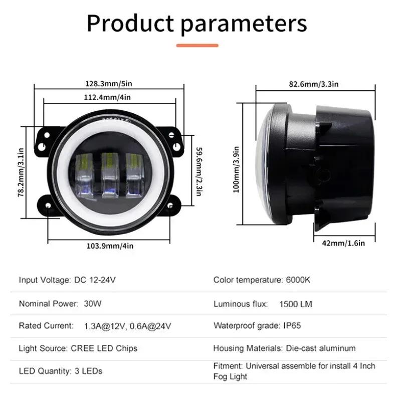 Fog Light LED Angel Eyes 4 Inch Work Light Headlight White DRL Amber Fog Lights LED Headligh For Off-Road Jeep Fog Lights,2pcs.