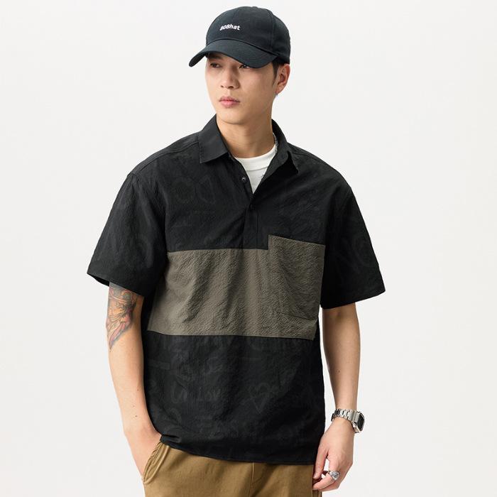 New Summer Retro Ice Silk Bubble Textured Shirt Lapel Loose Casual Short-sleeved Shirt