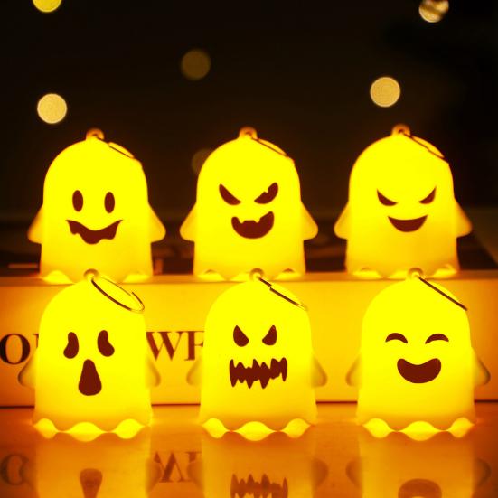 6Pcs Halloween Mini Light-up Ghost Figurine Resin Miniature Table Ghost Lights for Halloween Party Favors Home Garden Decoration