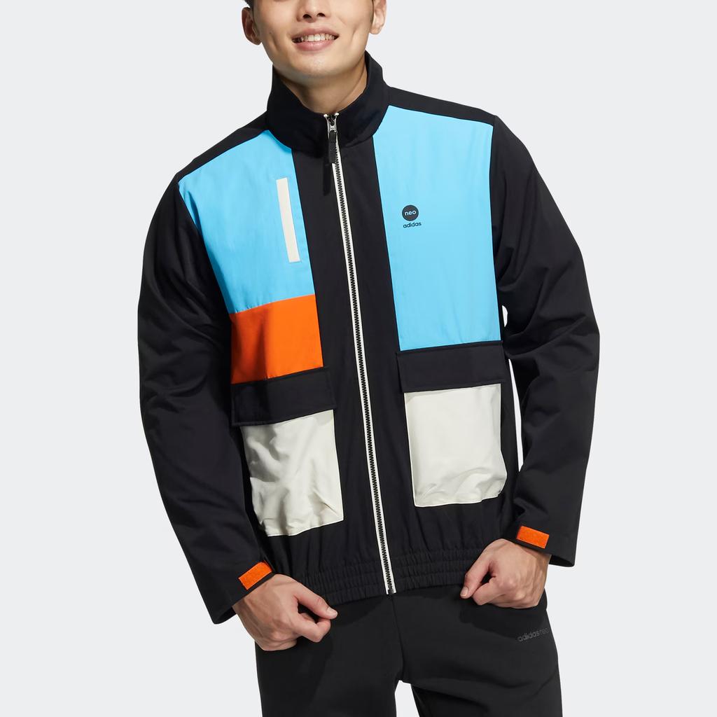 Adidas Veste de sport Neo Colorblock à col montant pour homme Vêtements d'extérieur Noir HD4662