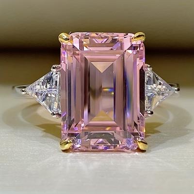 Big Pink Rectangle Cubic Zirconia Rings for Women Elegant Bridal Wedding Party Personality Rings Fashion Jewelry