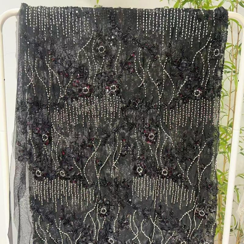 1 Yard Sequins Geborduurd Kantstof Diamanten Franje Bruidsjurk Materiaal Elegante Kralen Sequins Kantstof voor Kleding
