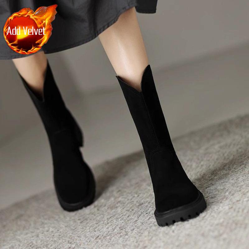 Fashion Brown Round Toe Half High Boots for Women British Style Goth on Promotion 2025 New Offer in Trend Gothic Mid Calf Shoes Woman