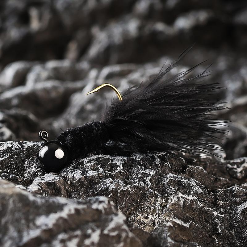 Handmade Chicken Feather Hook Micro Fly Hook0.9g1.7g3.5gColorful Feather Jig Head Lure Bass Fake Bait
