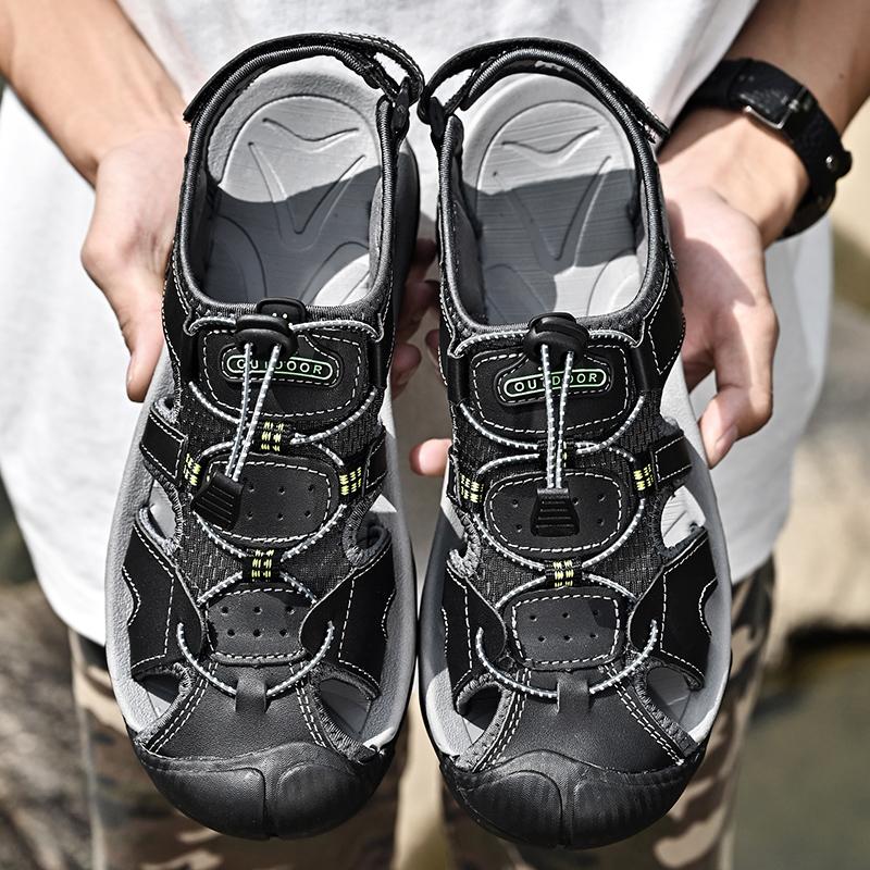 

Кожаные мужские сандалии Летняя обувь Мужская обувь Модные повседневные уличные пляжные тапочки Дышащая обувь для ходьбы Новые роскошные сандалии 48 чёрный