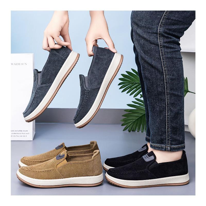 Spring Men's Casual Slip-on Shoes, Lightweight Shallow Mouth Comfort Skate Shoes, Striped Soft Sole Single Shoes, Dropshipping Available