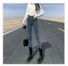 Women's Fleece-Lined High-Waisted Skinny Jeans: Slim-Fit, Warm, Thick, Elastic Pencil Pants for Winter Outings.