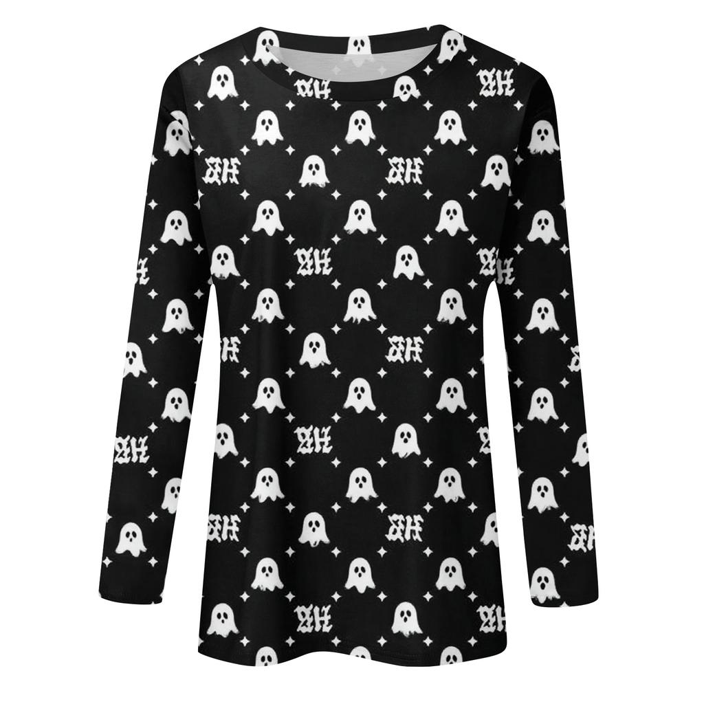 Damen Alltags-Langarmshirt mit Rundhalsausschnitt und Blumen-Print