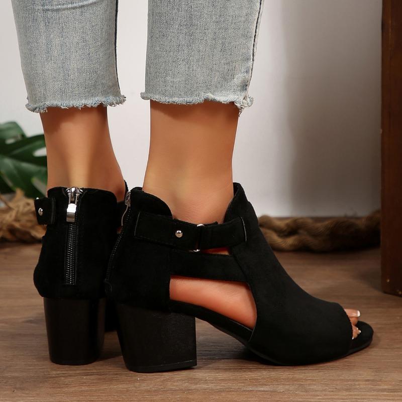 Fashion 2025 New Women Sandals Chunky High Heels Open Peep Toe Women Shoes Buckle Back Zipper