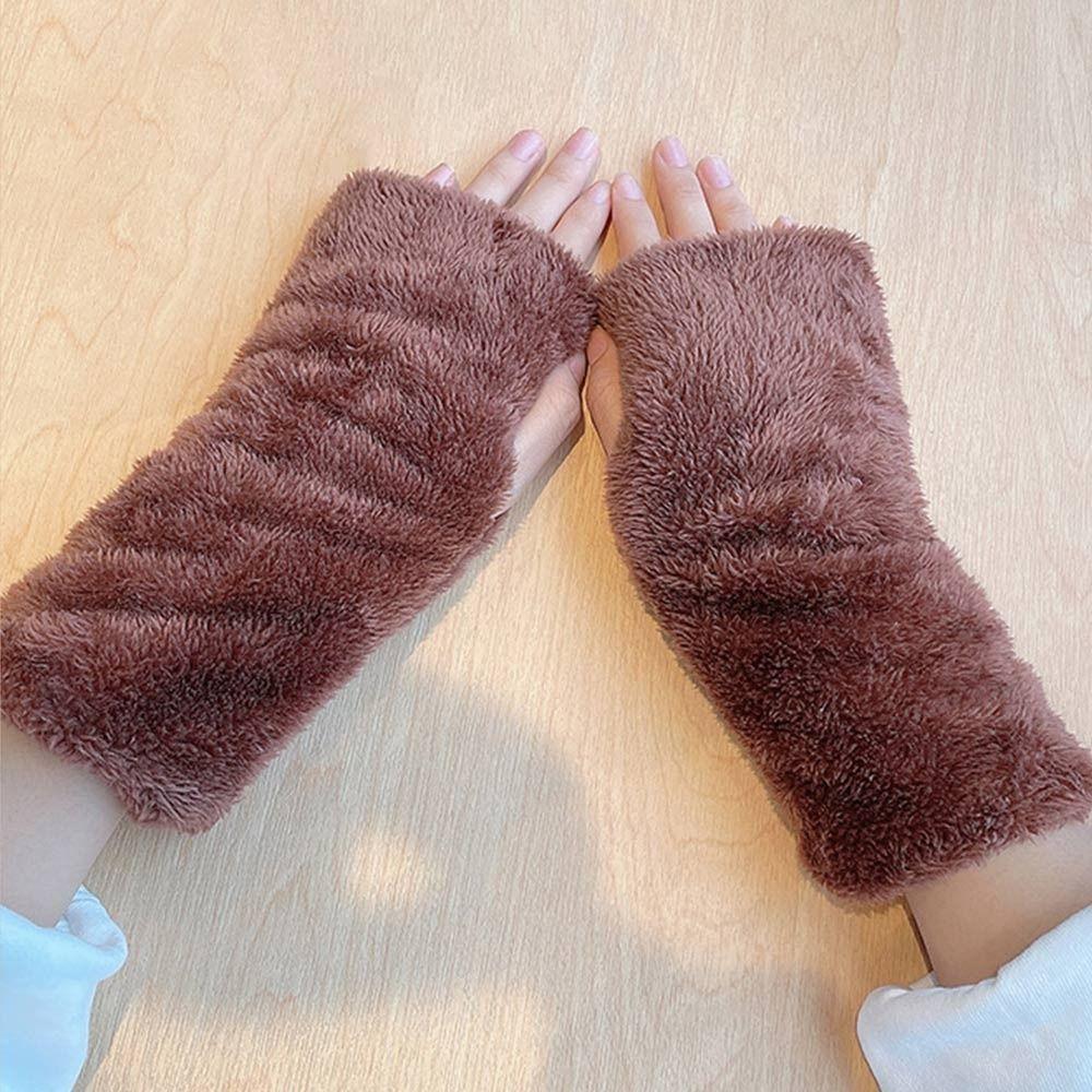 Gants Peluche Demi-Doigts Chauffe-Bras Moufles Sans Doigts Gants Mode Femme Hiver Automne