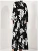 Elegant Noble Floral Print Black Robe - Arab Muslim Middle Eastern French Long Dress