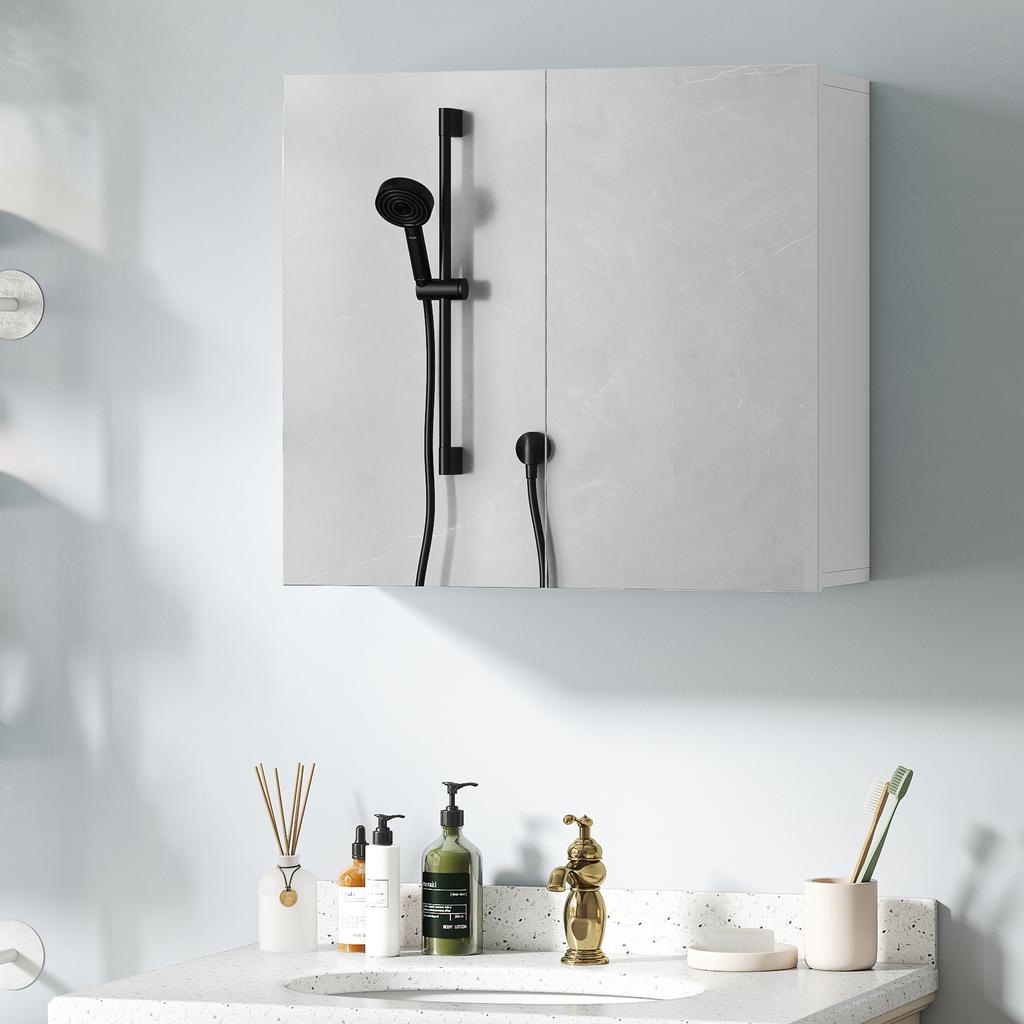 Double-Door Bathroom Mirror Cabinet - White