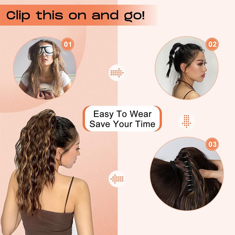 Grasping Clip Style Water Ripple Curled Ponytail Wig Naturally Fluffy and Heat-resistant Synthetic Wig Suitable for Daily Wear