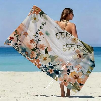 Vintage Watercolor Floral Beach Towel Patterned Sunscreen And Windproof Suitable For Swimming Pool Camping Travel