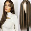 Wig Women African Fashion Mid Split Long Straight Hair Cross Dyed Gradient Color Synthetic