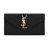 YSL Monogram Gold Logo Lange Klappe Geprägtes Körniges Gestepptes Leder Umschlag Portemonnaie Große Damen Geldbörse Schwarz 372264BOW011000