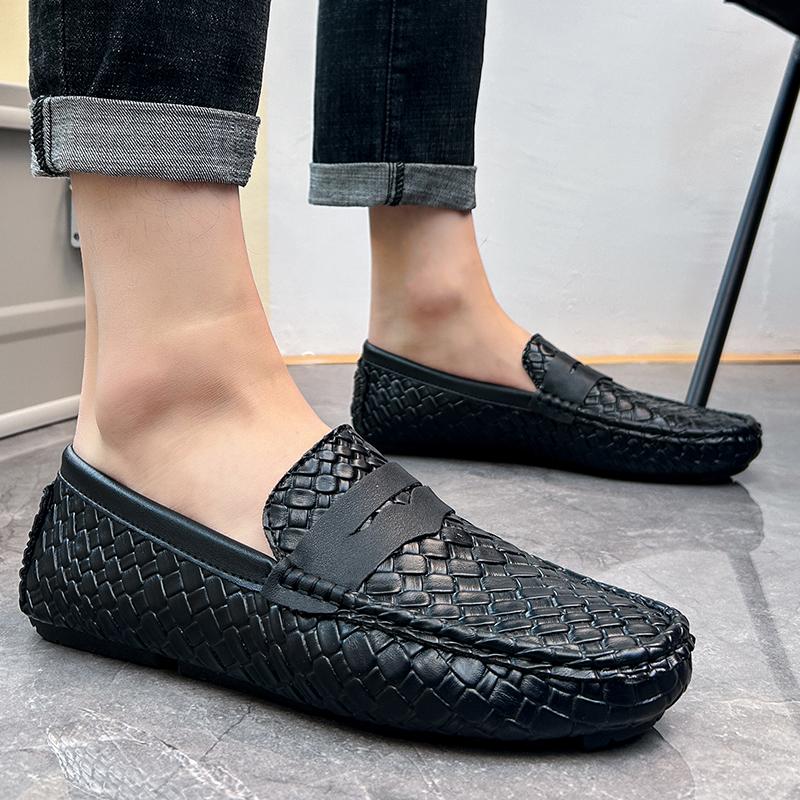 Herren Mokassins Loafer Fahrschuhe Komfort Leder Flats Lässige Slipper Übergröße Farbe Blau Erbsenschuhe Übergröße