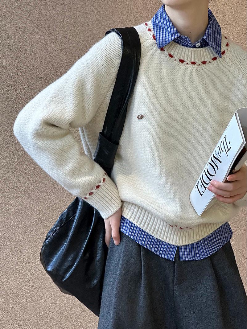 Ju Zhi ОсеньЗима 2024 Корейский Свитер С Круглым Вырезом Длинным Рукавом Свободной Вязки One Size абрикосовый 3498₽