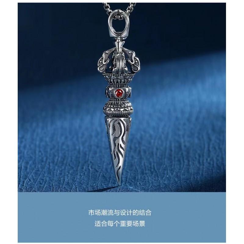 Copper Silver-Plated Vajra Pendant Necklace Vintage Unisex Bohemian Jewelry Men Women Couples
