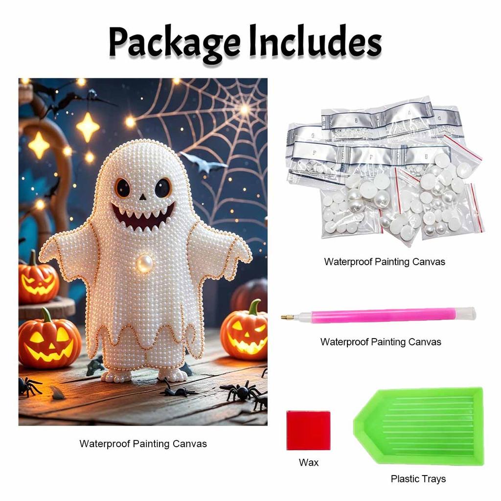 Halloween Perlenmalerei handgemacht DIY Kunst weiße Perle Maskottchen Kürbis Netz Lichter Perle Heimdekoration Malerei