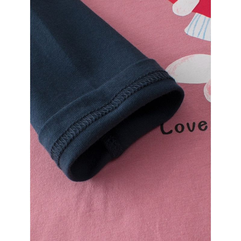 Korean Style Children's Clothing Spring and Autumn Girls' Patchwork Sleeve Raglan Sleeve Rabbit Long-Sleeve T-Shirt Children's Pure Cotton Base Shirt