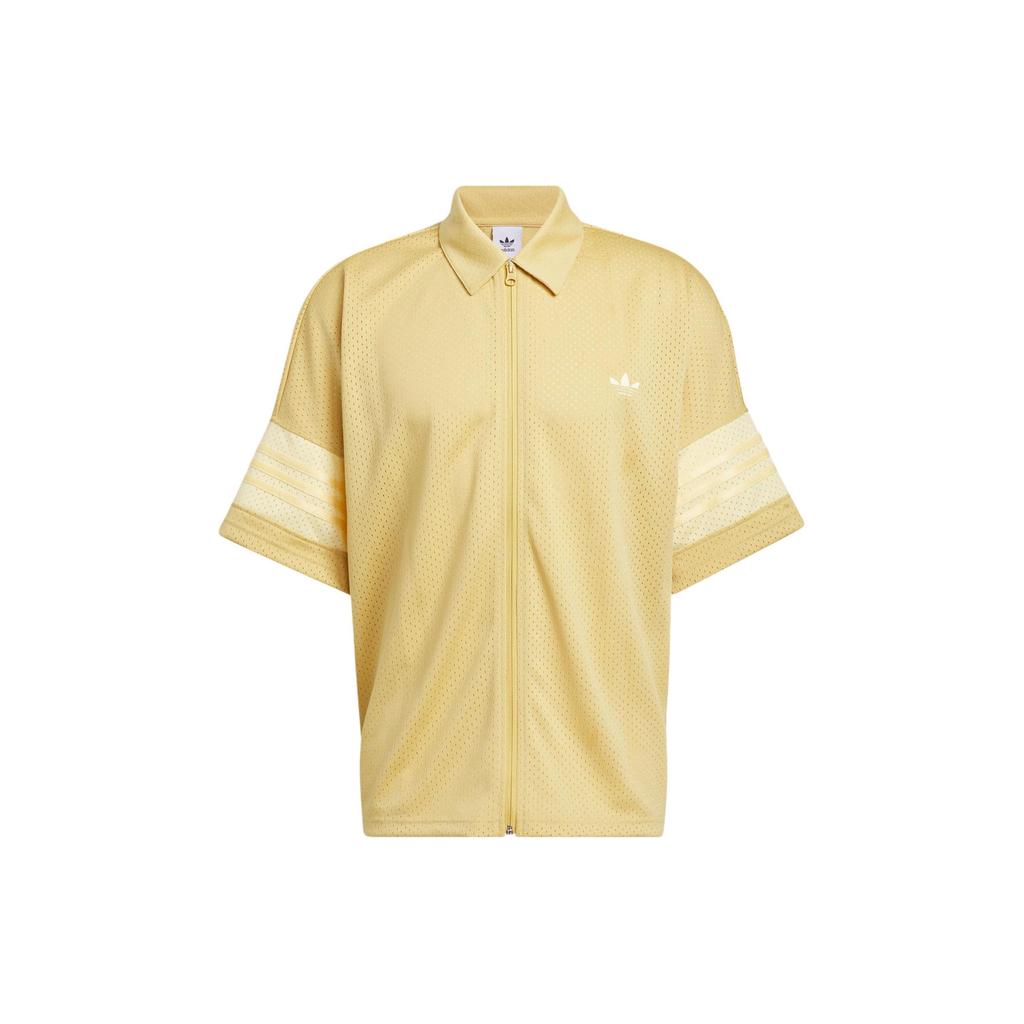 adidas Originals Mesh Full-Zip Polo Shirt Sand Yellow IW1622