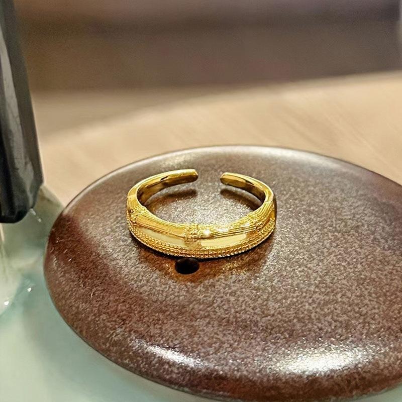 Средневековое Винтажное Любовное Кольцо из Витой Веревки Бамбуковое Кольцо с Цирконом Нишевое Высококлассное Кольцо Adjustable opening