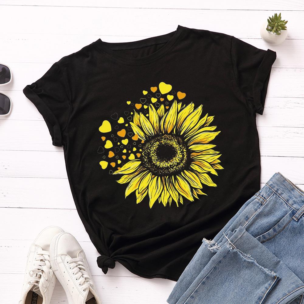 

Cotton T-Shirt Short Sleeve Round Neck Women 2d Print Tops S