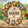 2D Flat 1pc Happy Easter “Egg Wreath” Sign Wooden Round Plaque, Spring Garden Courtyard Balcony Decor, Indoor/Outdoor Statue Wall Hanging Home Decor