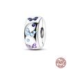 Round 925 Copper Clasp Pave Clip Charms Blue Star Moon Butterfly Slide Safety Chains Spacer Beads Fits Original Bracelet Zircon