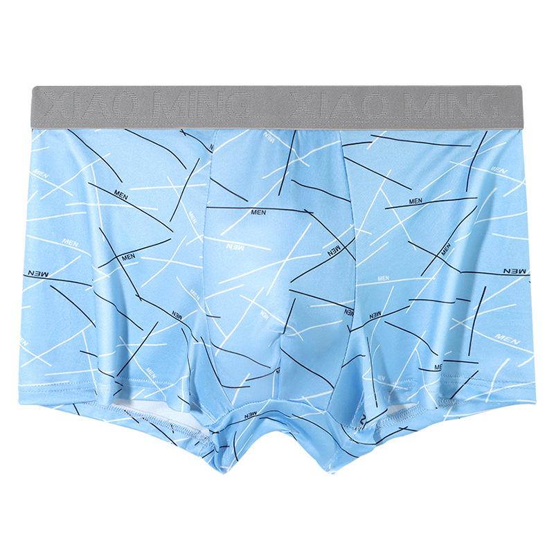 4pcs Men's Underwear Men's Mid Waist Printed Breathable Flat Leg Pants Contrasting Color Square Leg Pants Boxer Brief