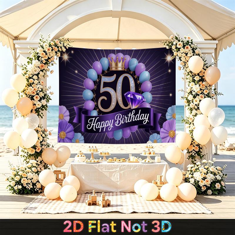 Party Backdrop Birthday Crown Purple 50Th Photo Booth Background Front Door Decor