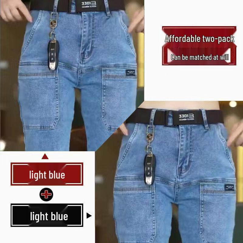 Herren Slim Fit Stretch Multi-Pocket Jeans - Straight Leg, Verschleißfeste Freizeithose für Frühling & Herbst