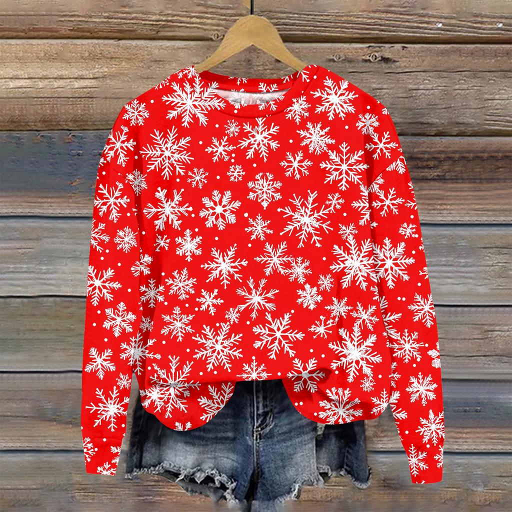 Women's Christmas Printed Casual Fashion Long Sleeve Round Neck Pullover Top