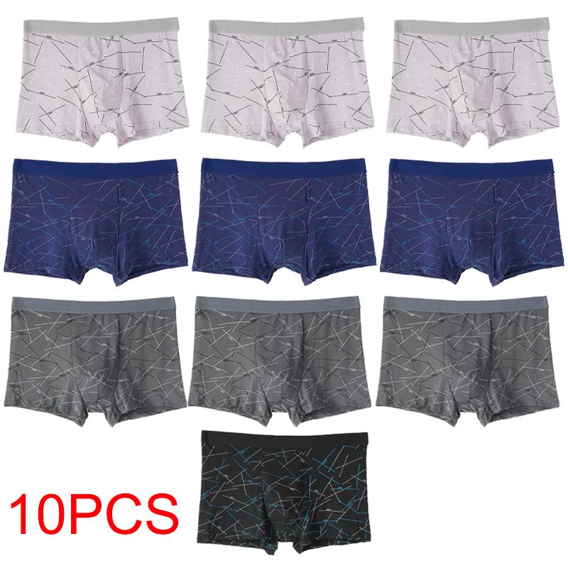 10PCS Men's Boxer Shorts Cotton Underwear Plus Size XL-4XL Comfortable Underpants Sexy Panties Solid Color Lingerie
