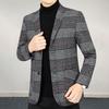 Men Suit Coat Lapel Long Sleeve Plaid Pattern Two Buttons Closure Suit Jacket with Pockets Slim Fit Business Outwear
