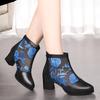Women's Ethnic Style Mesh Boots - Semi-Closed Toe, Chunky Heel, Embroidered Spring/Summer 2024 Sandals