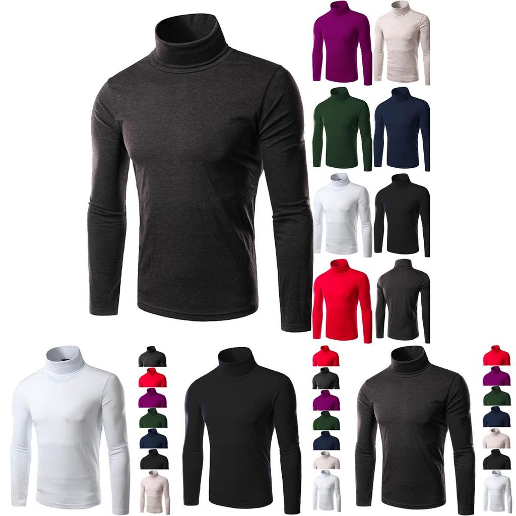 Classic Mens Slim Fit High Neck Knitted Sweater Comfortable Turtleneck Jumper