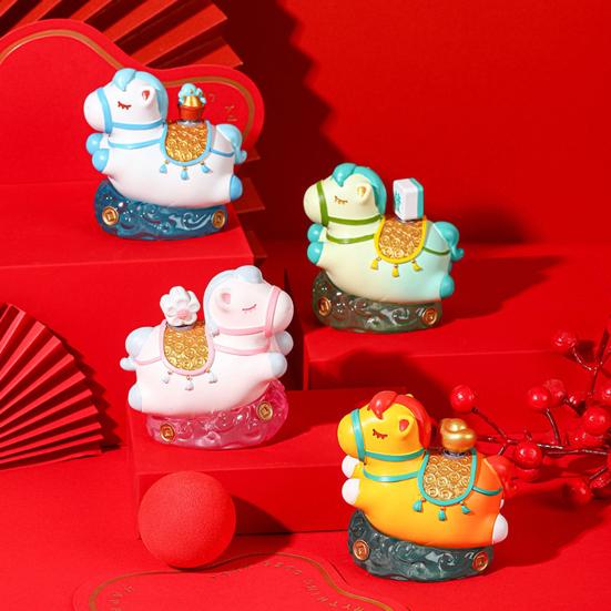 Chinese Style Cartoon Horse Figurine Bring Good Luck Fortune Hand-painted Resin Pony Statue Home Office Desktop Feng Shui Decoration Ornament