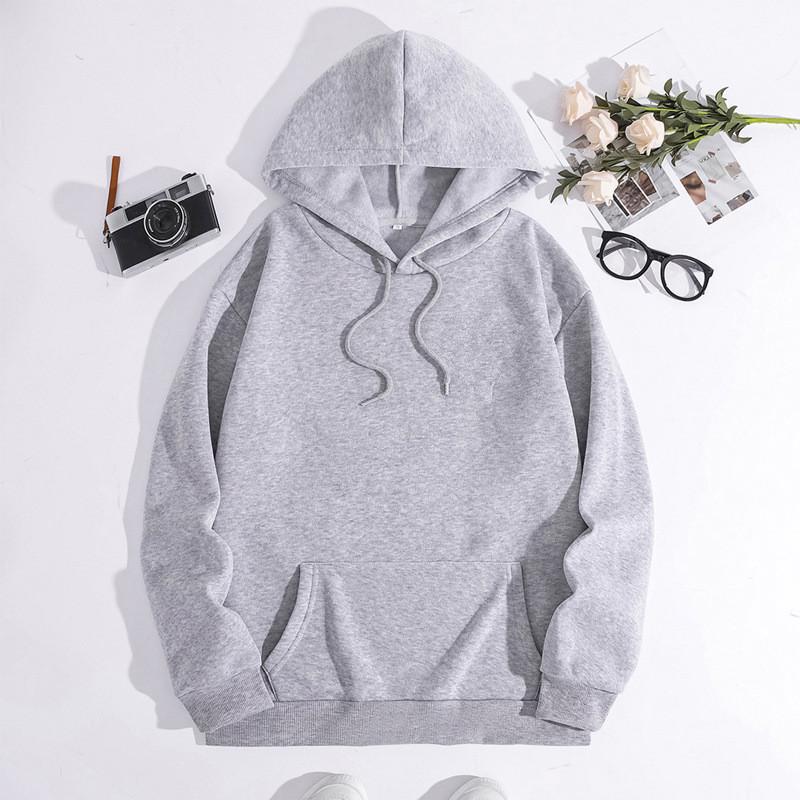 Women's European/American Style Casual Solid Color Plus Velvet Loose Hooded Sweatshirt for Autumn/Winter 2024