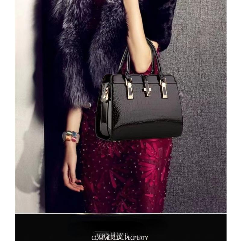 Fashion Bright Leather Women'S Handbag Large-Capacity Crocodile Pattern One-Shoulder Messenger Bag High-End Luxury Women'S Bags