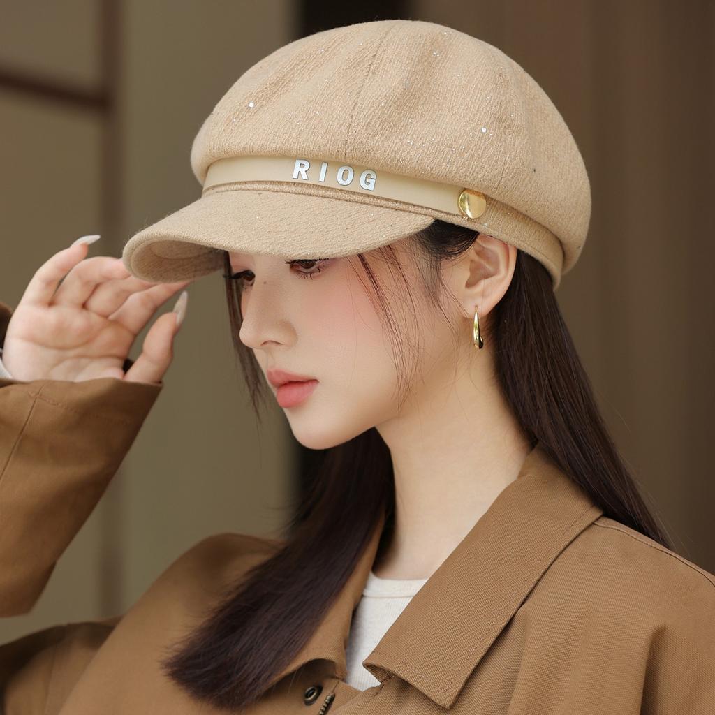 Vintage British Style Belt Buckle Octagonal Hat Women's Autumn New Painter Hat Beret