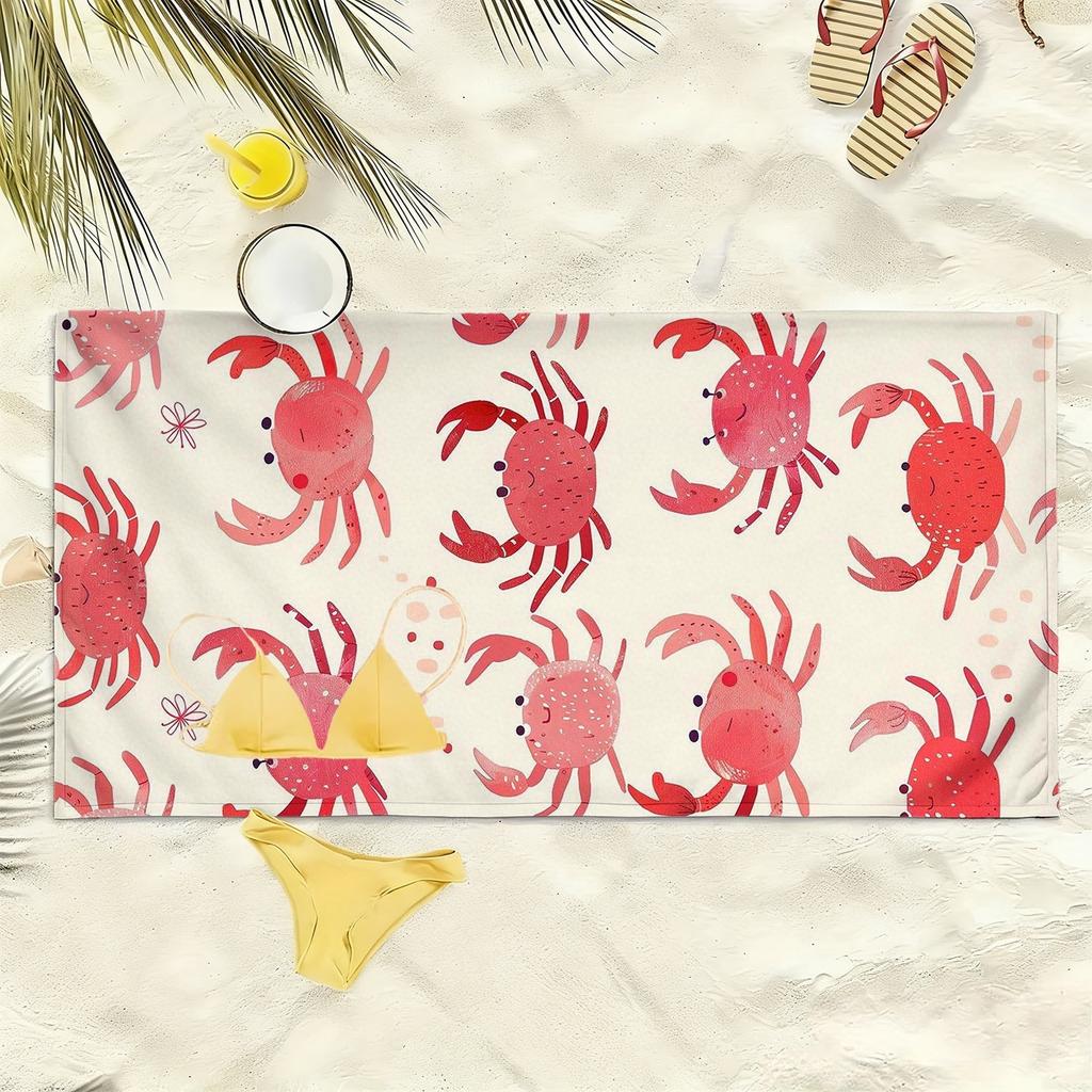 Krebs Aquarell Druck Strandtuch, Cartoon Stil Schnelltrocknend Super Saugfähig Mikrofaser für Strand Pool Party Freizeit Geschenk