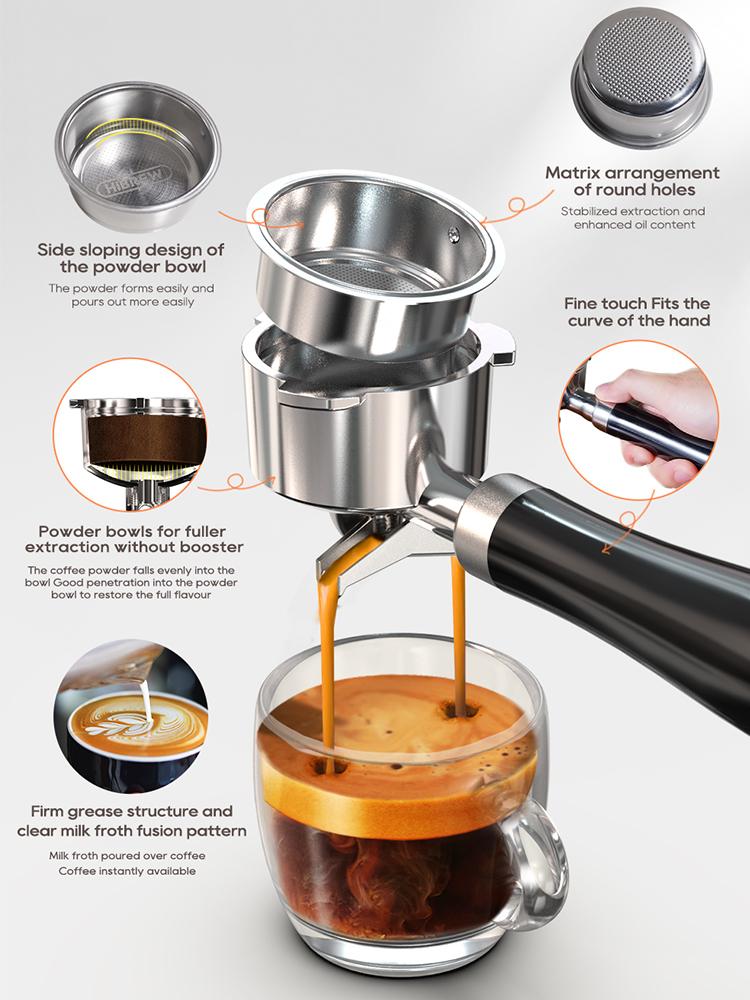 HiBREW H10B Espresso Coffee Machine, 20Bar Extraction Pressure, Semi-Automatic, Adjustable Temperature & Cup Volume, 1.3L Removable Water Tank, Silver