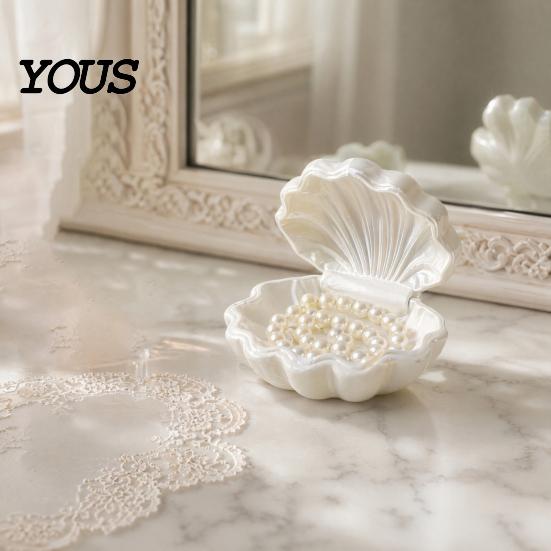 Shell Jewelry Organizer 3D Printed Pearl Box with Dust-Proof Flip-Top Cover Durable Anti-Fall Design Compact for Rings Earrings Necklaces