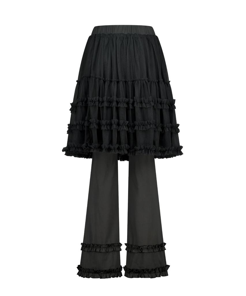 ILLIGO Flare Ruffle Layered Skirt Pants Black