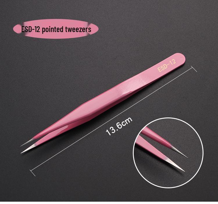 Pink Bent Tip Anti-Static Stainless Steel Tweezers for Sewing and Repair